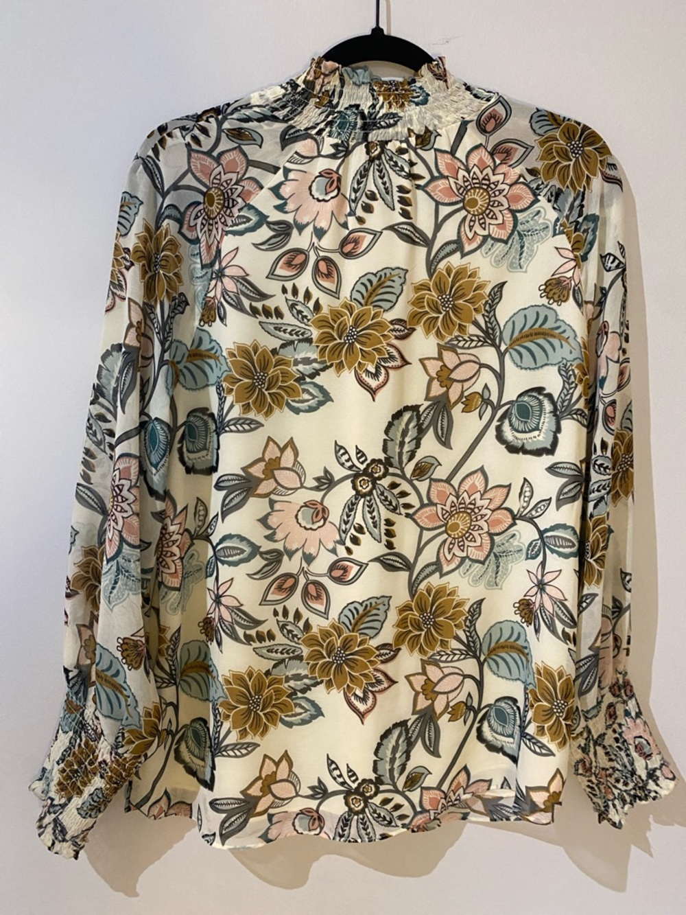 Melanie Lyne Floral High-Neck Smocked Blouse - Cream Multi - Picture 3 of 3